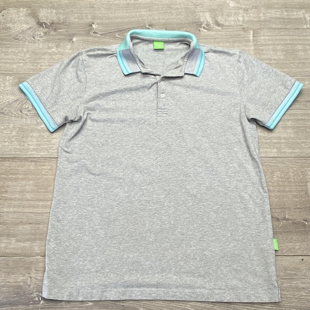 BOSS Hugo Boss Polo Shirt Mens Medium Gray Solid Contrast Collar Cotton Paddy